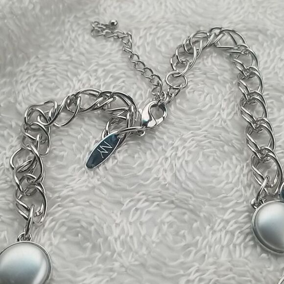 NY & Co. Necklace Pearl Silver Crystal Teardrop New York and Company Necklace - Picture 3 of 8